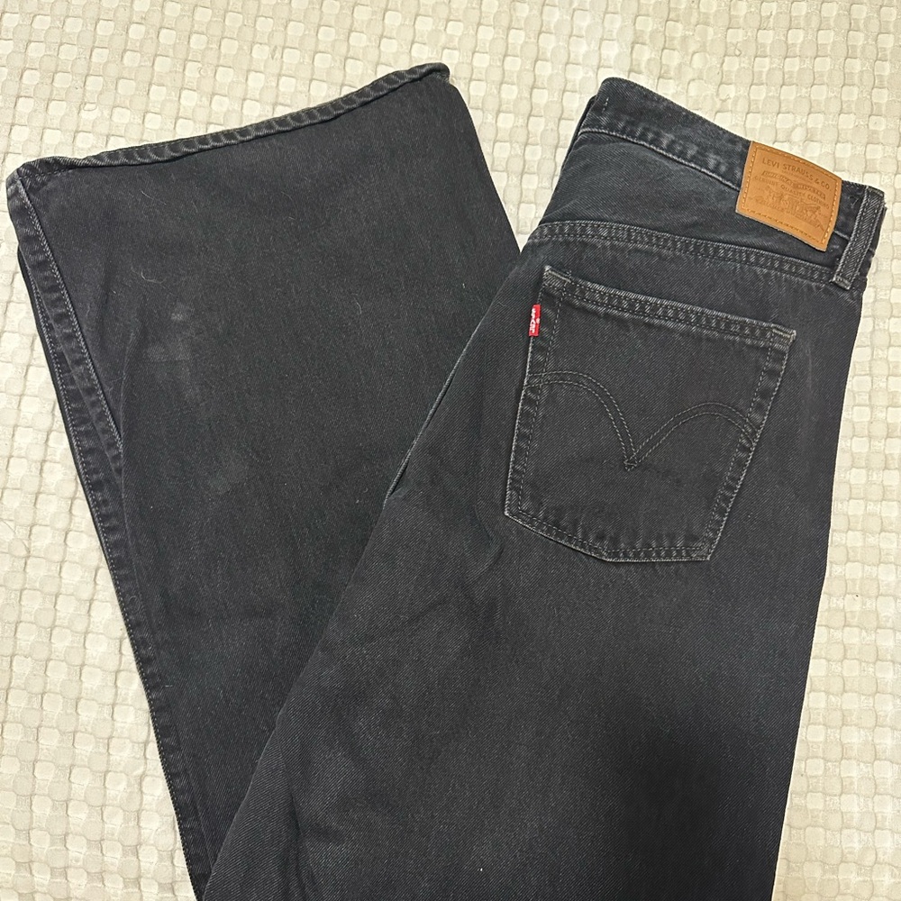 Levi Ribcage High Wasted Wide Leg Black Denim Jeans